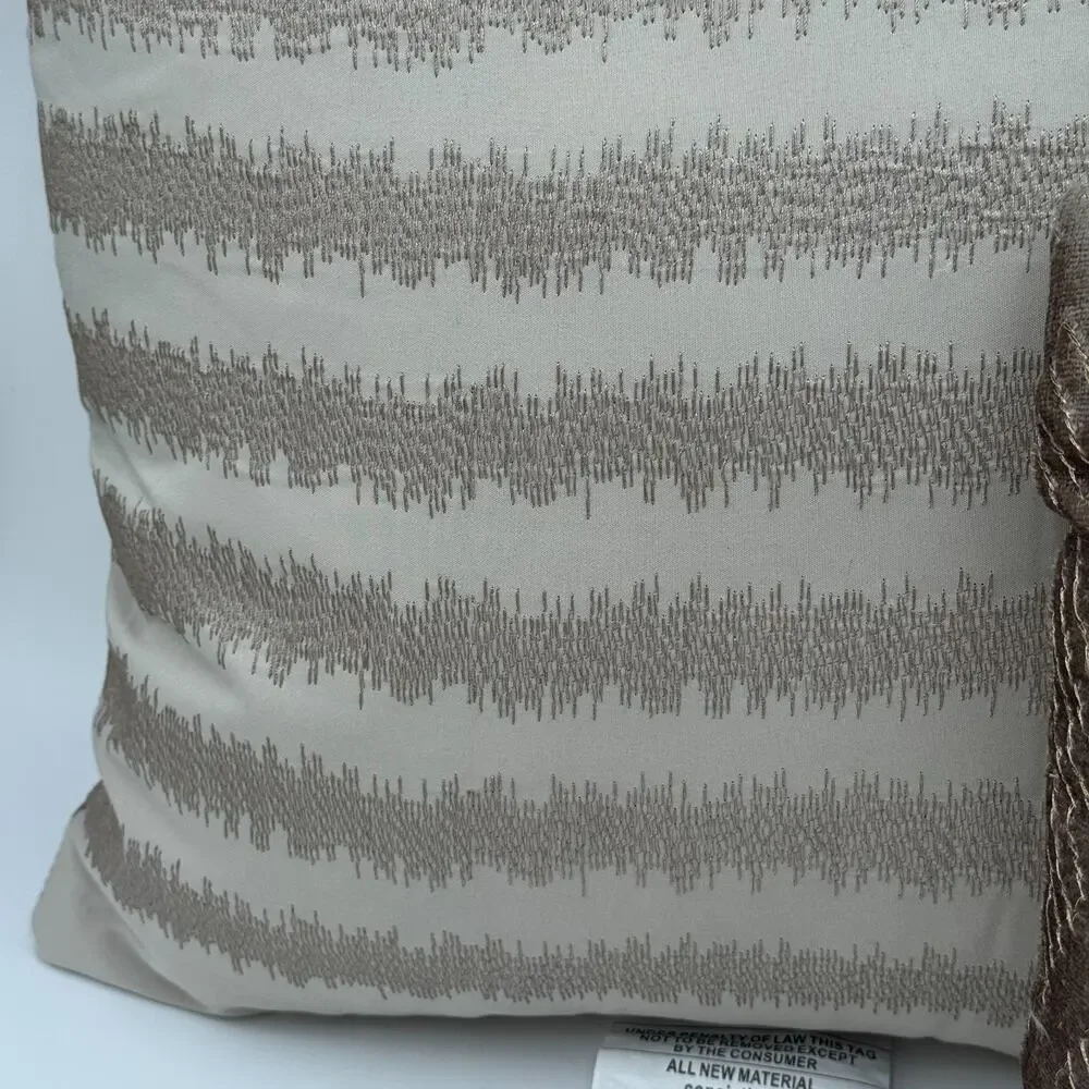 Set of 2 Gold Textured and Gold Stripe Throw Pillow Decor 14x14‎ and 14x10 NWOT